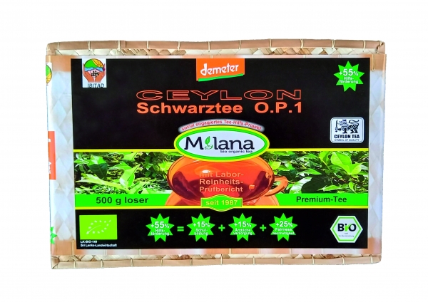 500 g MILANA Ceylon Demeter ORGANIC Loose BLACK TEA OP1 Orange Pekoe 1 packed into handwoven baskets - with 55 percent benefits support - The Tea, ... that tastes like Love. Fairly and sustainably manufactured.
